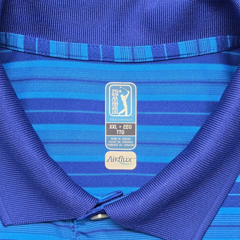 PGA Tour Airflux Men's XXL Blue Striped Short Sleeve Performance Golf Polo Shirt - Picture 4 of 11